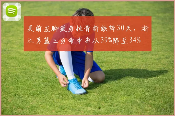 吴前左脚疲劳性骨折缺阵30天,浙江男篮三分命中率从39%降至34%